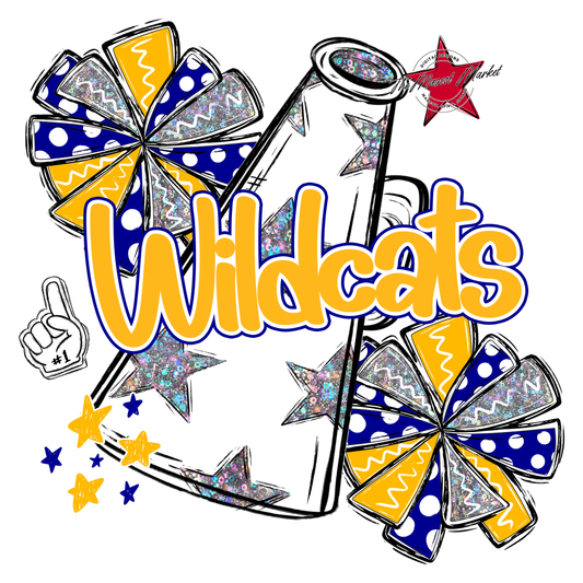 Wildcats Alpha Megaphone Design-Blue-Yellow