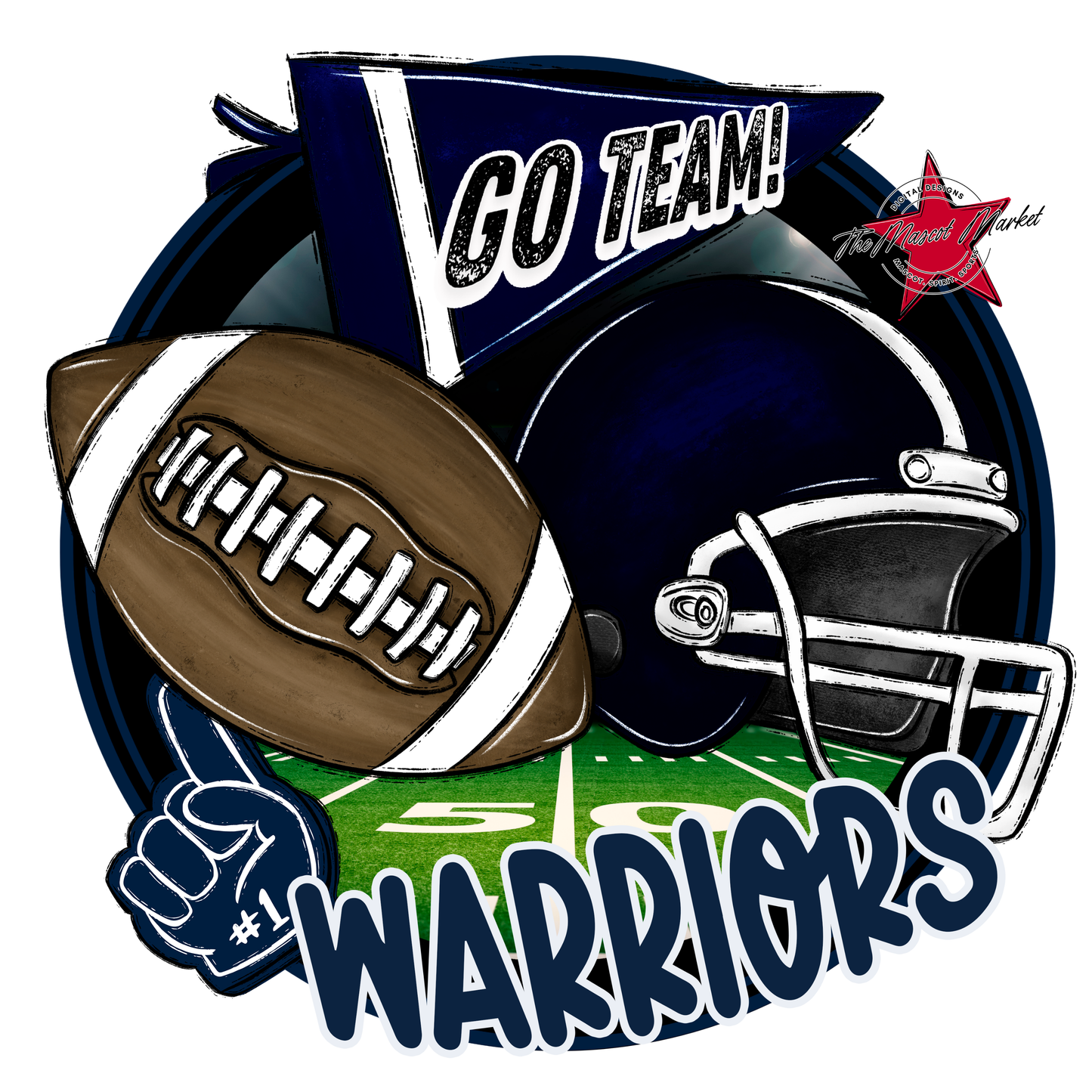 Warriors Circle Football Design-Navy