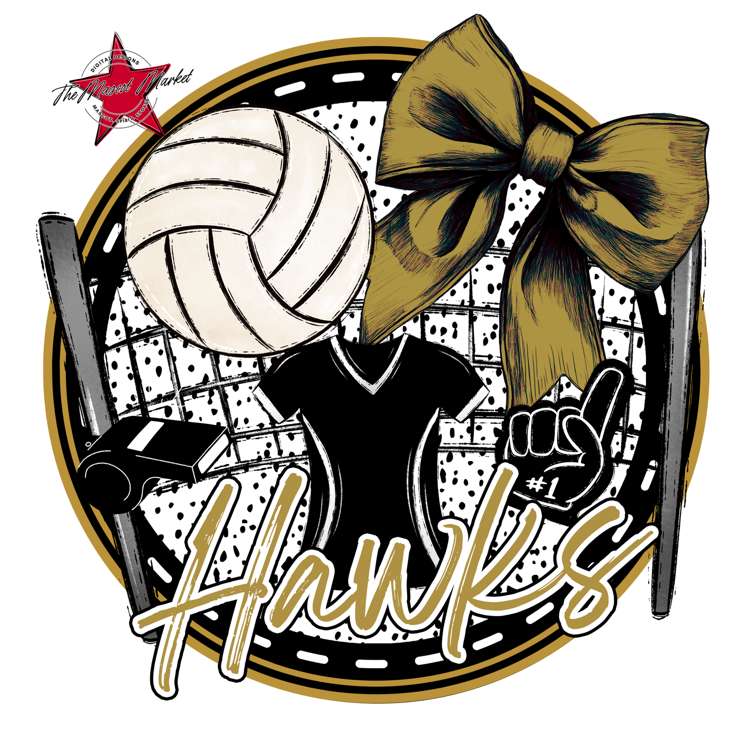 Hawks Circle Volleyball Design-Gold