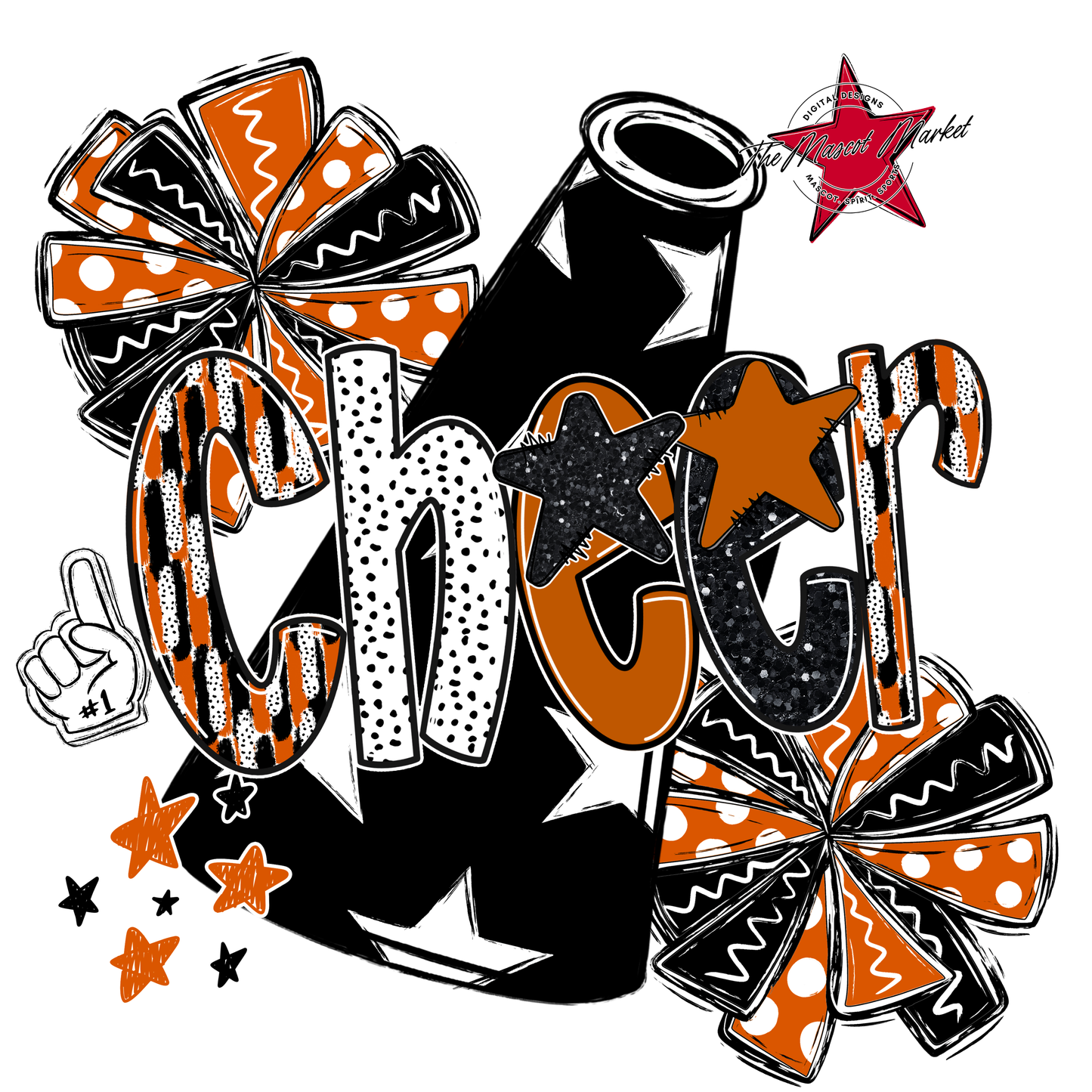 Cheer Megaphone Scrape Black-Burnt Orange