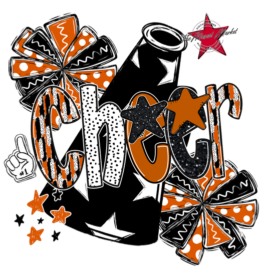 Cheer Megaphone Scrape Black-Burnt Orange