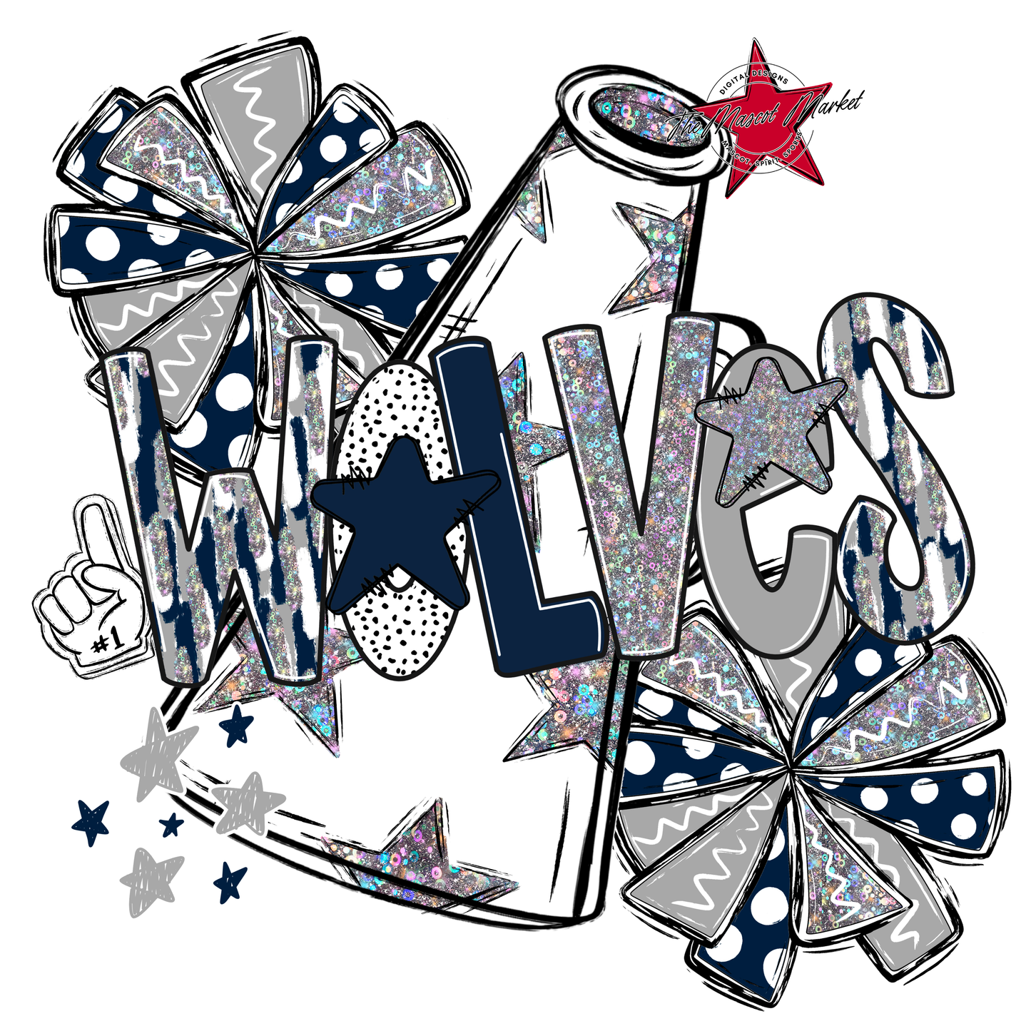 Wolves Cheer Megaphone Scrape-Navy-Grey