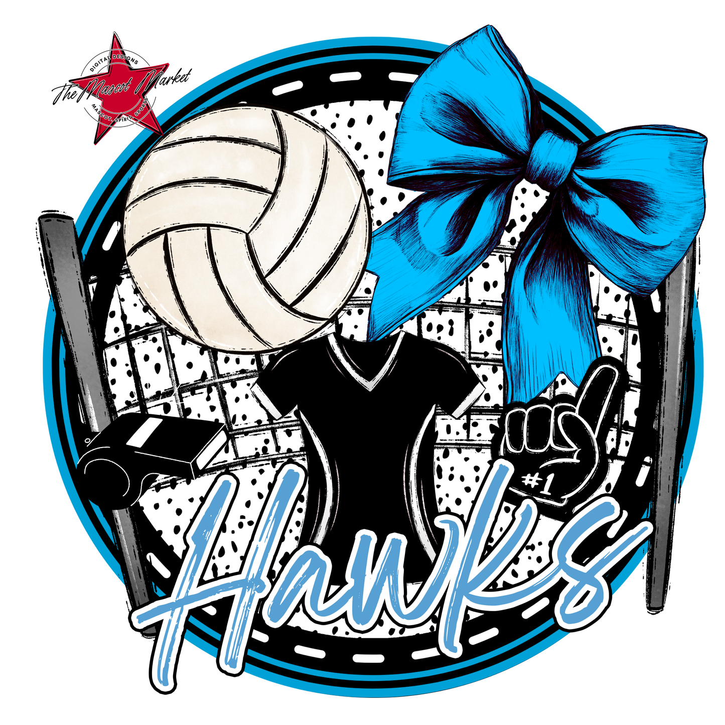 Hawks Circle Volleyball Design-Carolina Blue