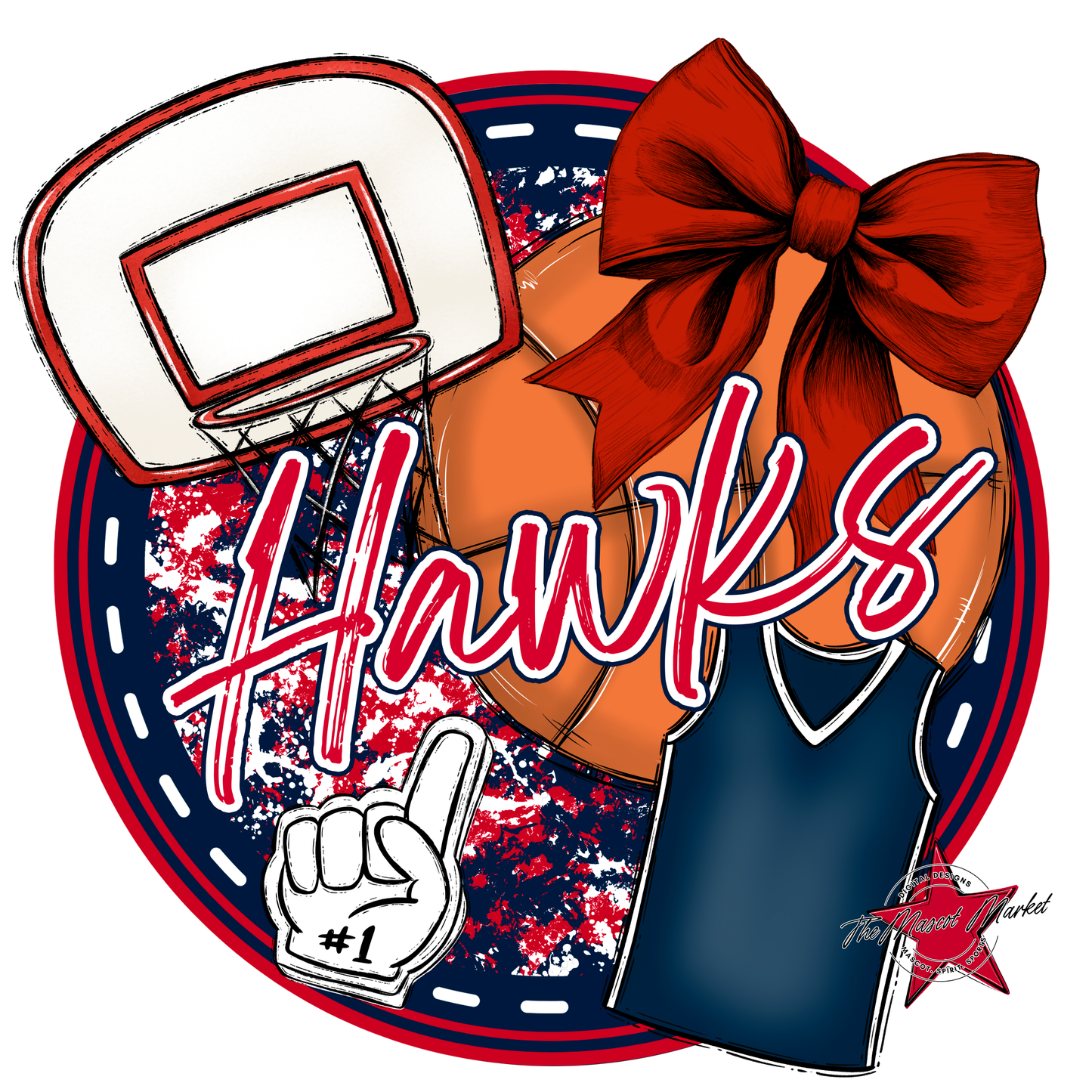 Hawks Circle Basketball Design-Navy-Red