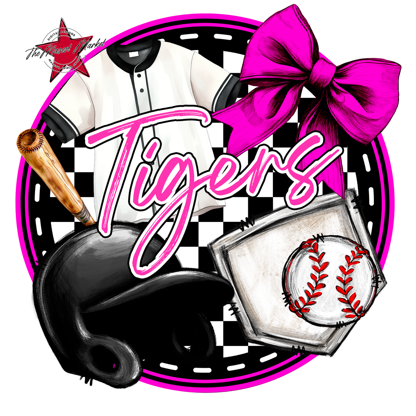 Tigers Circle Baseball Design-Pink