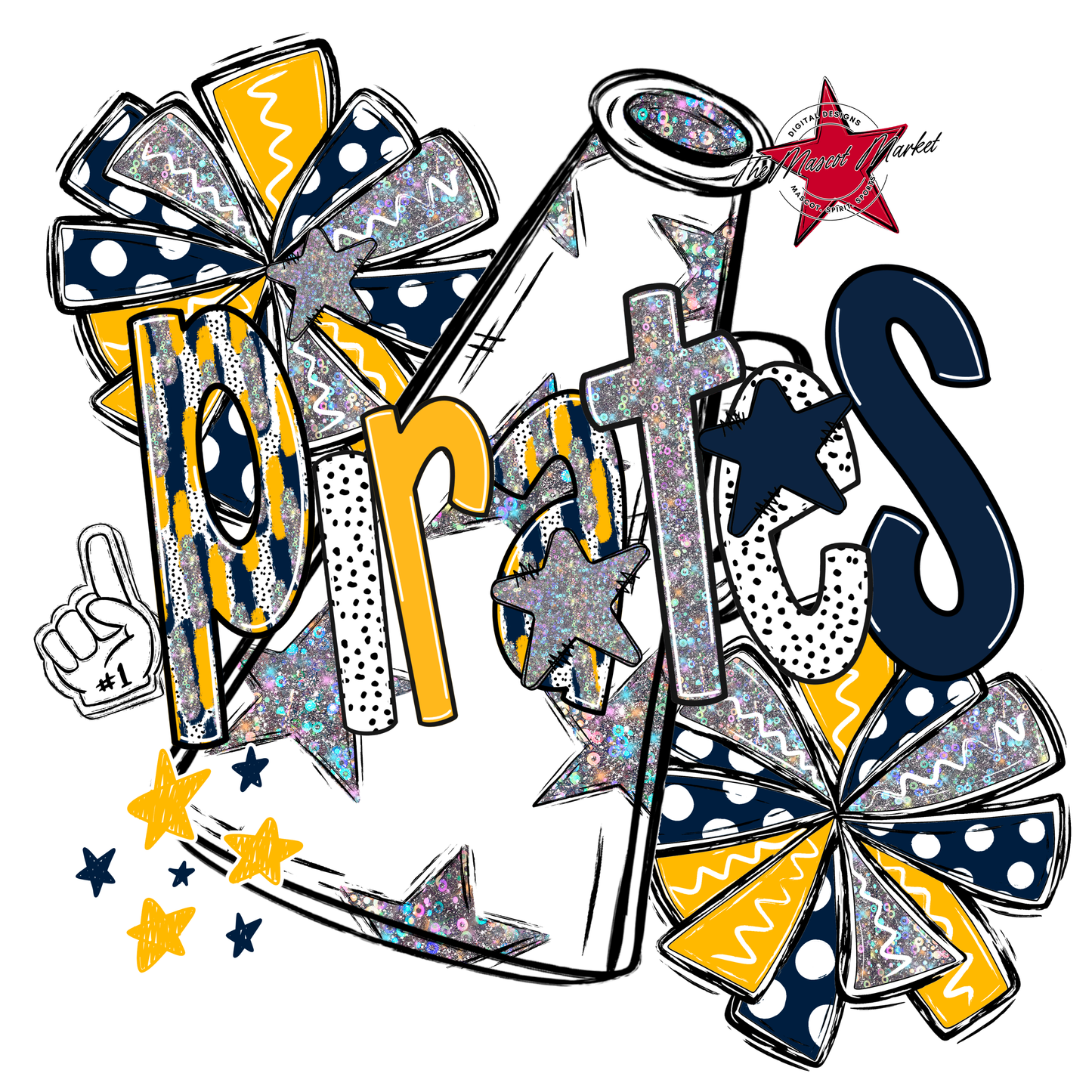 Pirates Cheer Megaphone Scrape-Navy-Yellow