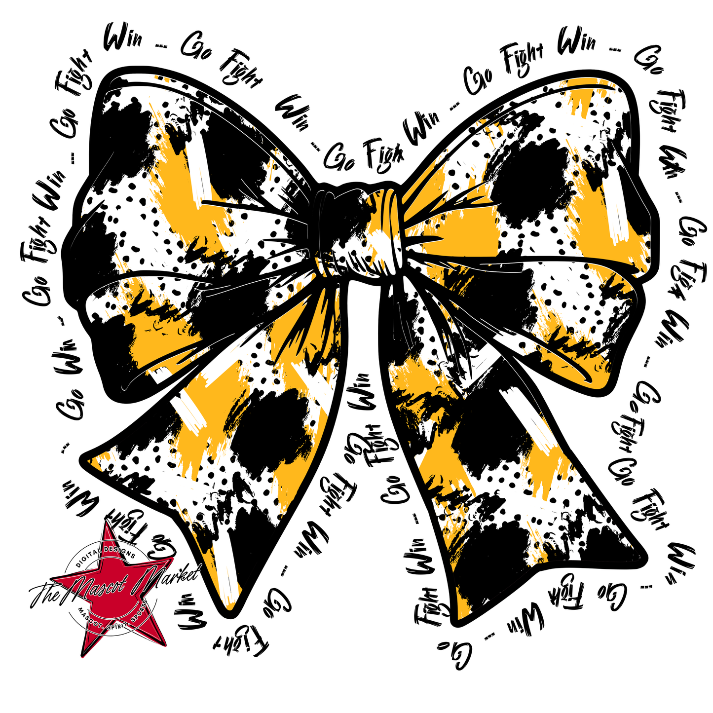 Go, Fight, Win, Splatter Bow Design-Yellow