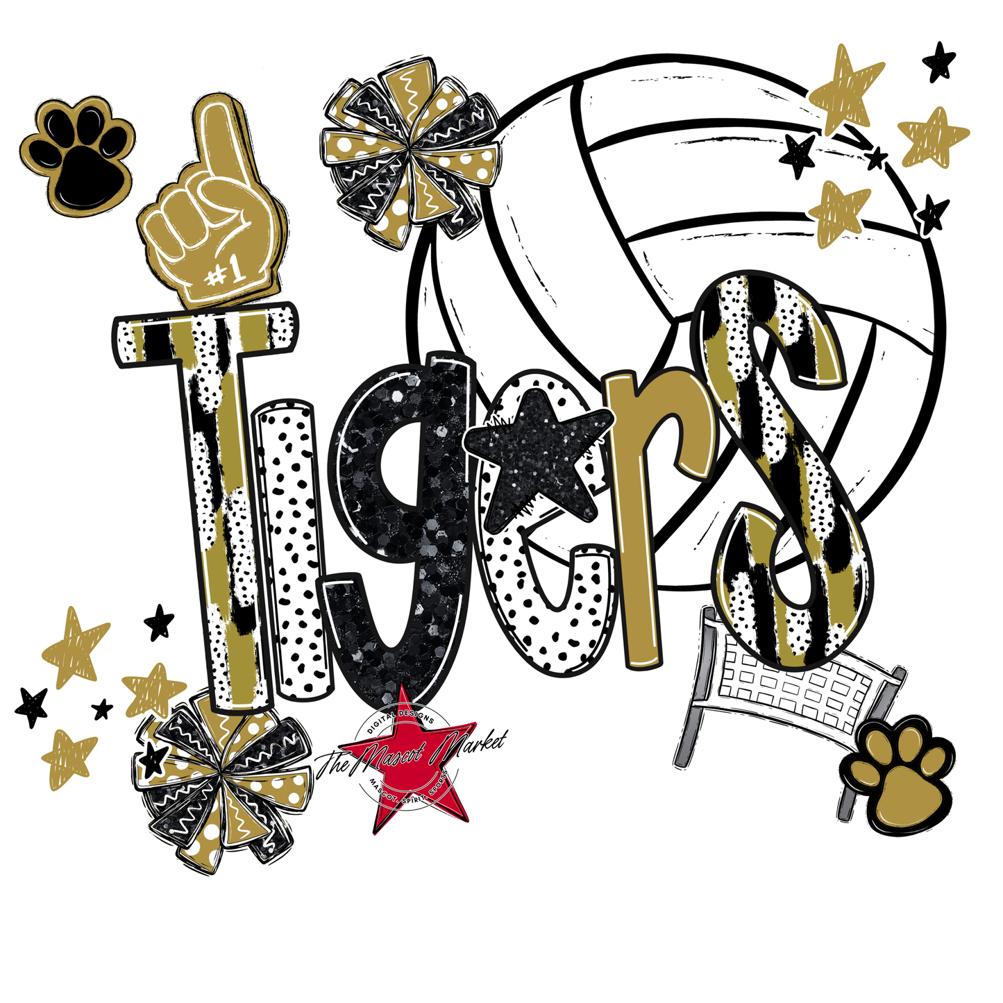 Tigers Volleyball Scrape-Gold