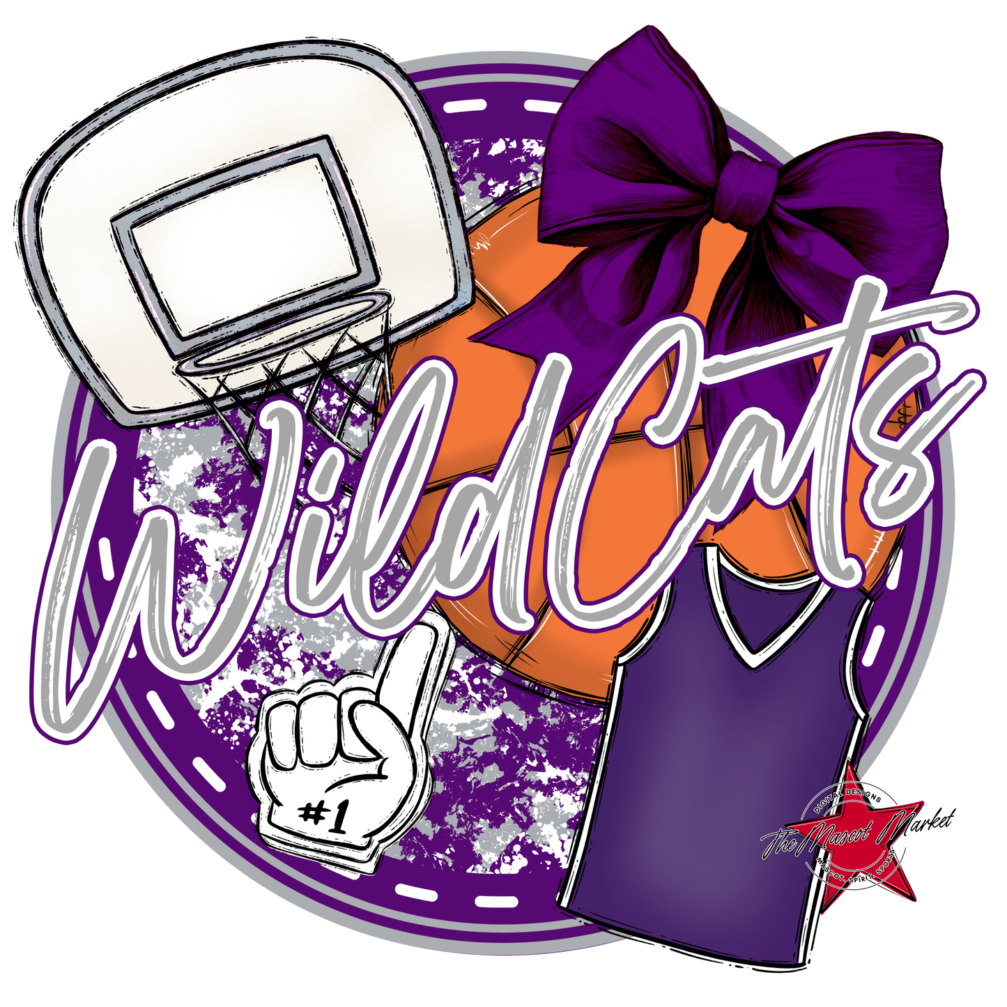 Wildcats Circle Basketball Design-Purple-Grey