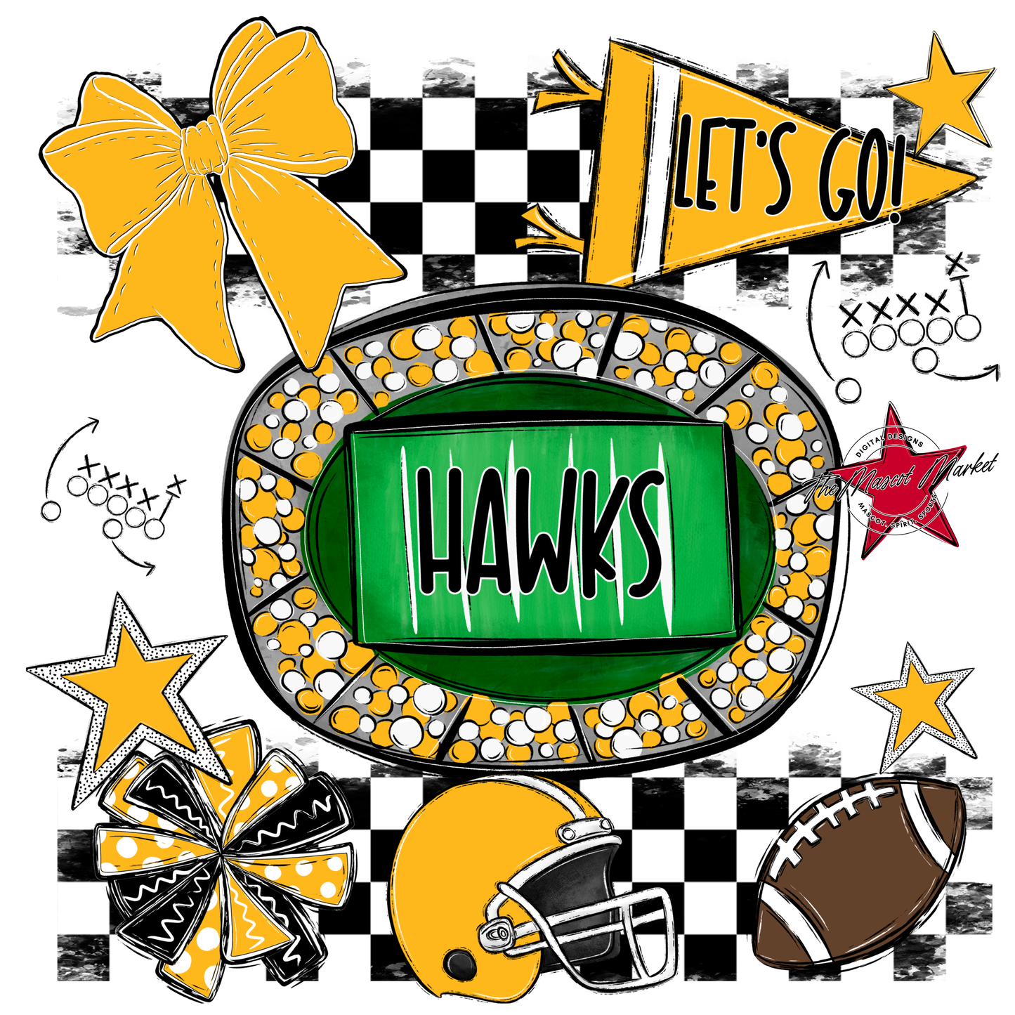 Hawks Checkers Spirit Design-Yellow