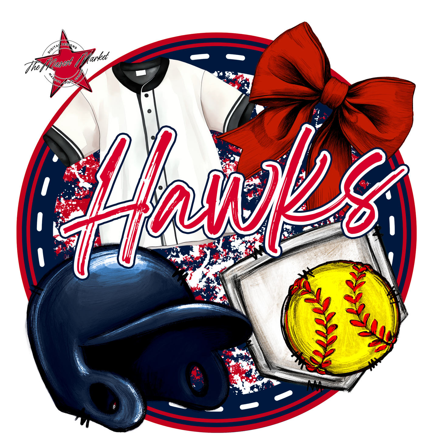 Hawks Circle Softball Design-Navy-Red