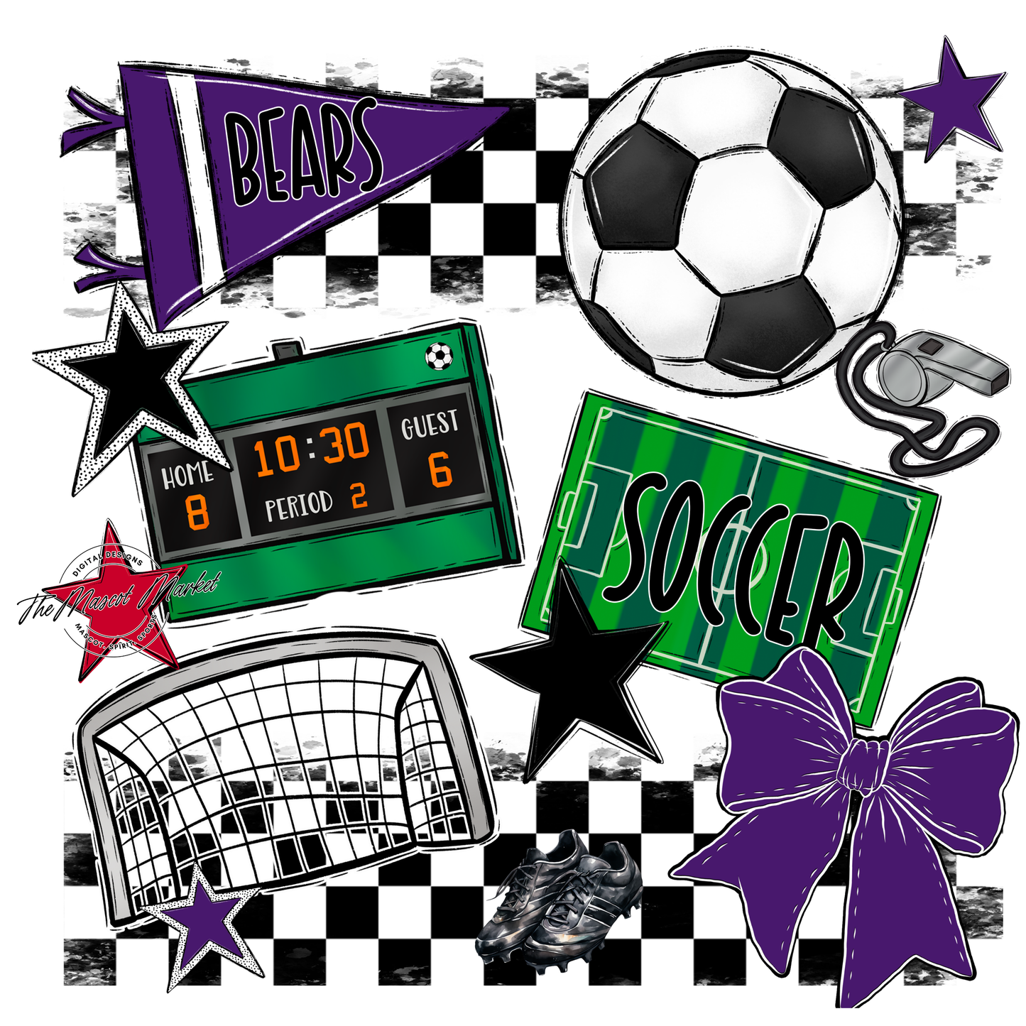 Bears Soccer Checkers Design-Purple