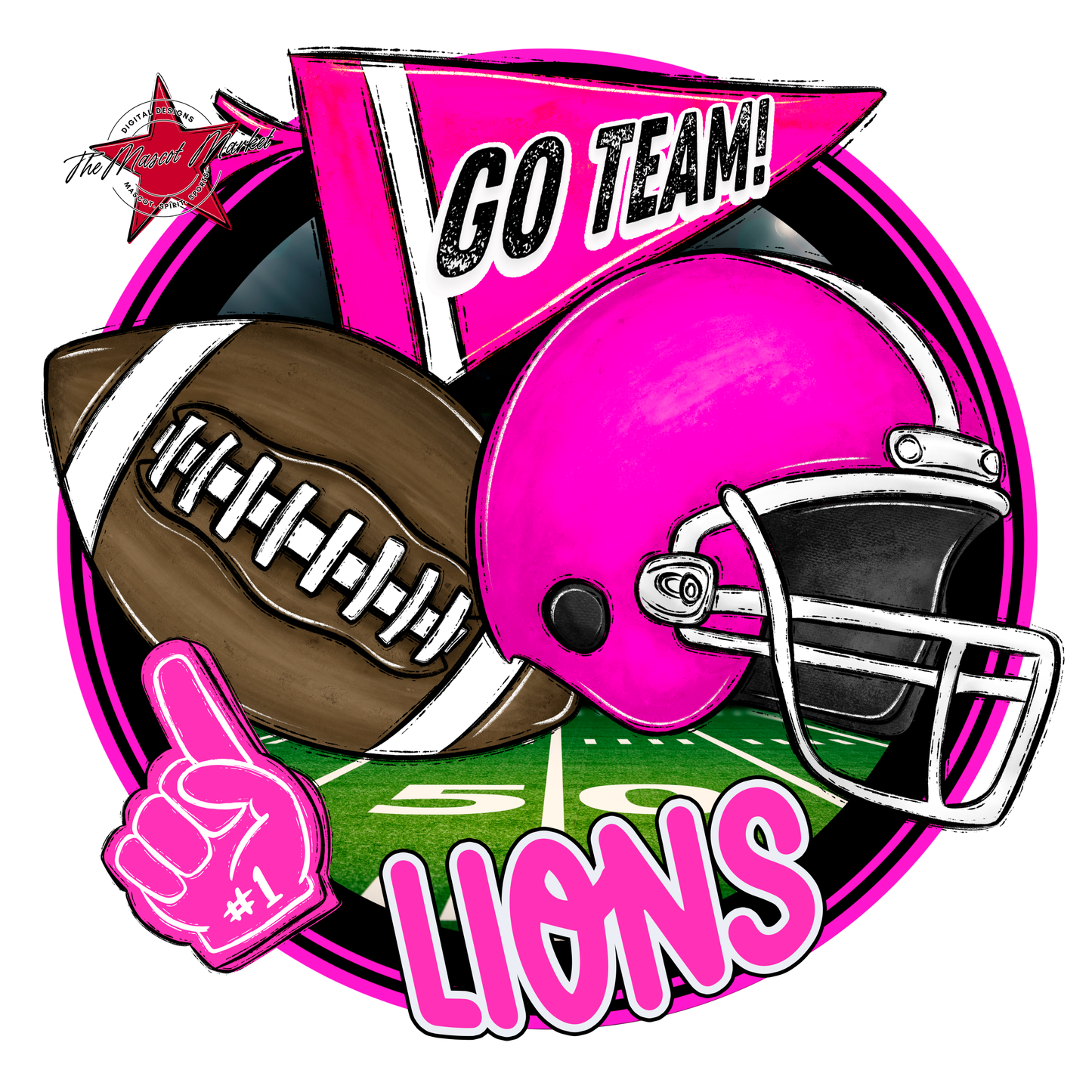 Lions Circle Football Design-Pink