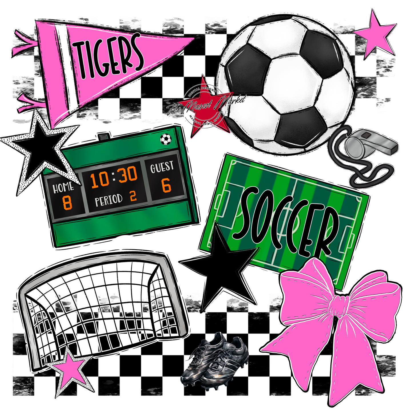 Tigers Checkers Soccer Spirit Design-Baby Pink