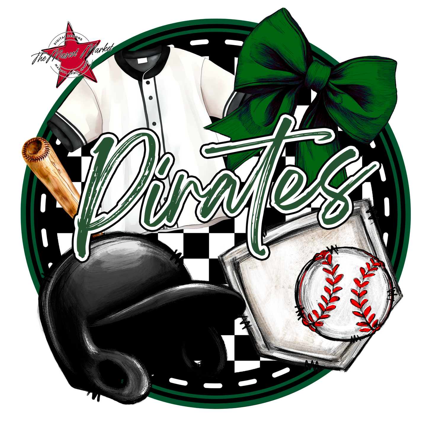 Pirates Circle Baseball Design-Green