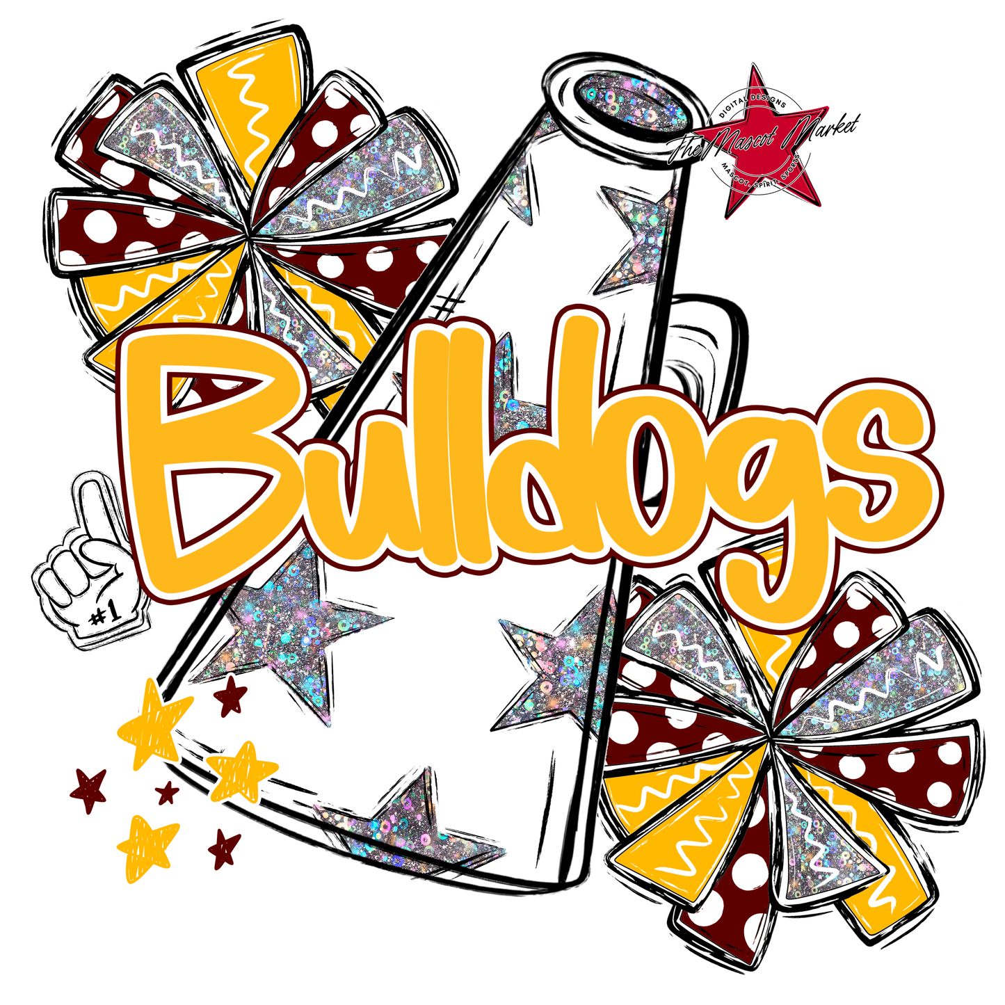 Bulldogs Alpha Megaphone Design-Maroon-Yellow