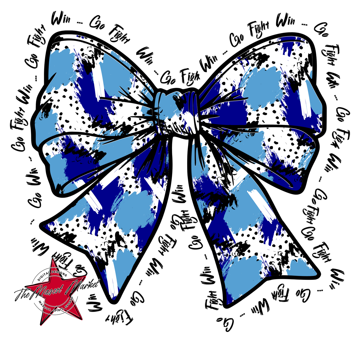 Go, Fight, Win, Splatter Bow Design-Blue-Carolina Blue