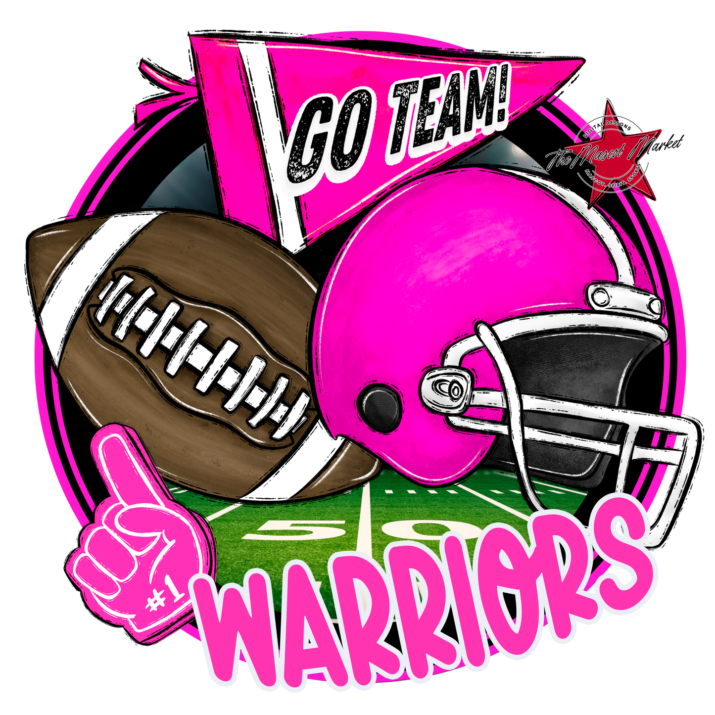 Warriors Circle Football Design-Pink