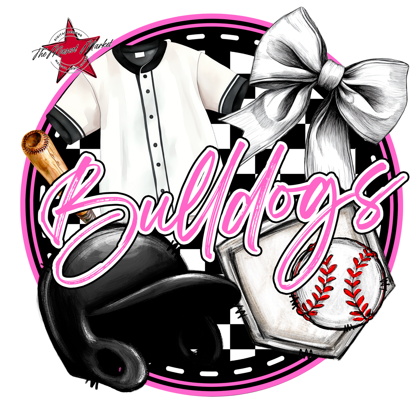 Bulldogs Circle Baseball Design-Baby Pink