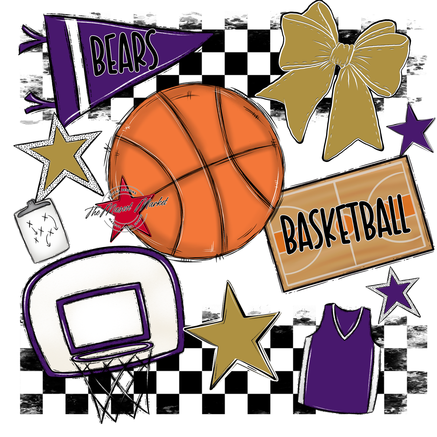 Bears Basketball Checkers Design-Purple-Gold