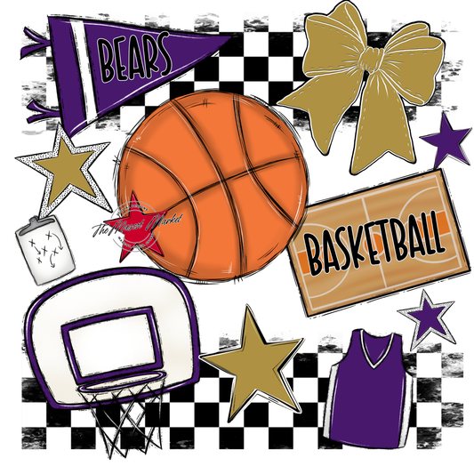 Bears Basketball Checkers Design-Purple-Gold