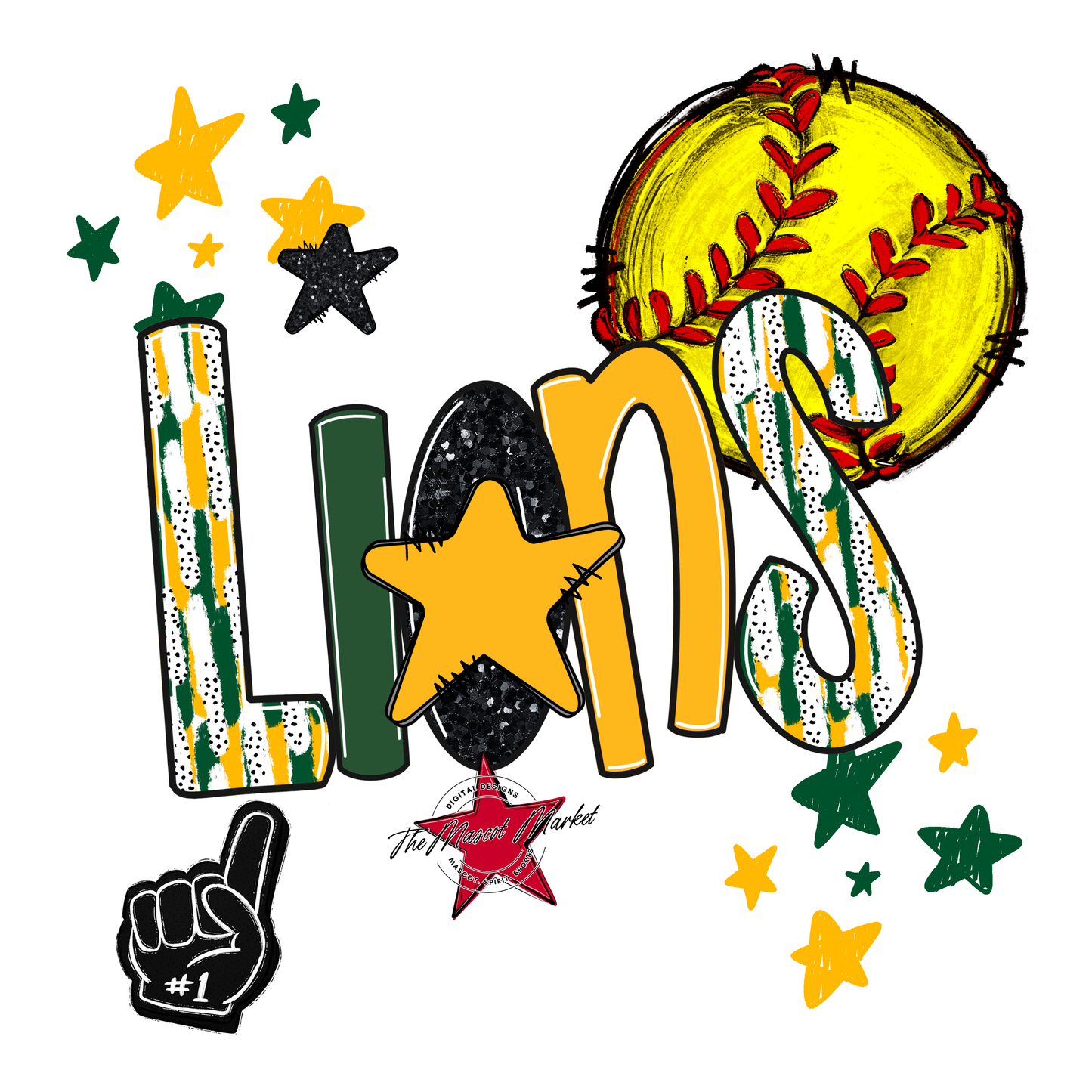 Lions Softball Scrape-Green-Yellow