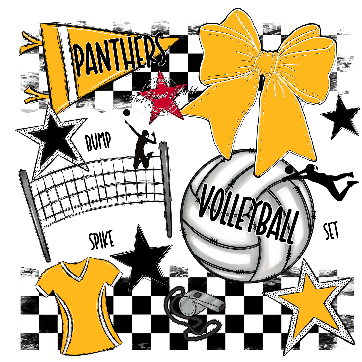 Panthers Checkers Volleyball Spirit Design-Yellow