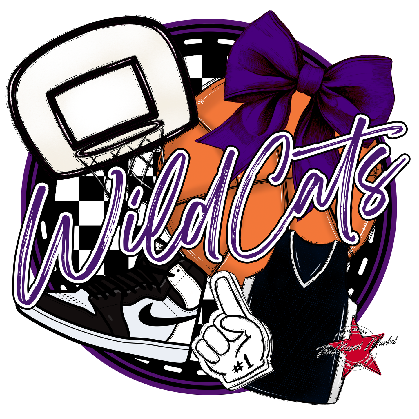 Wildcats Circle Basketball Design-Purple