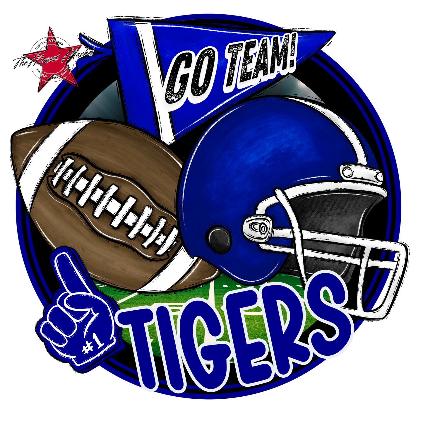 Tigers Circle Football Design-Blue