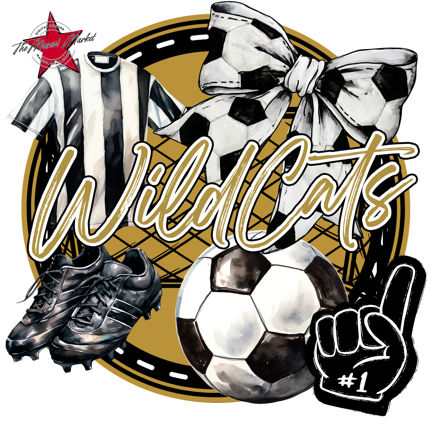 Wildcats Circle Soccer Design-Gold