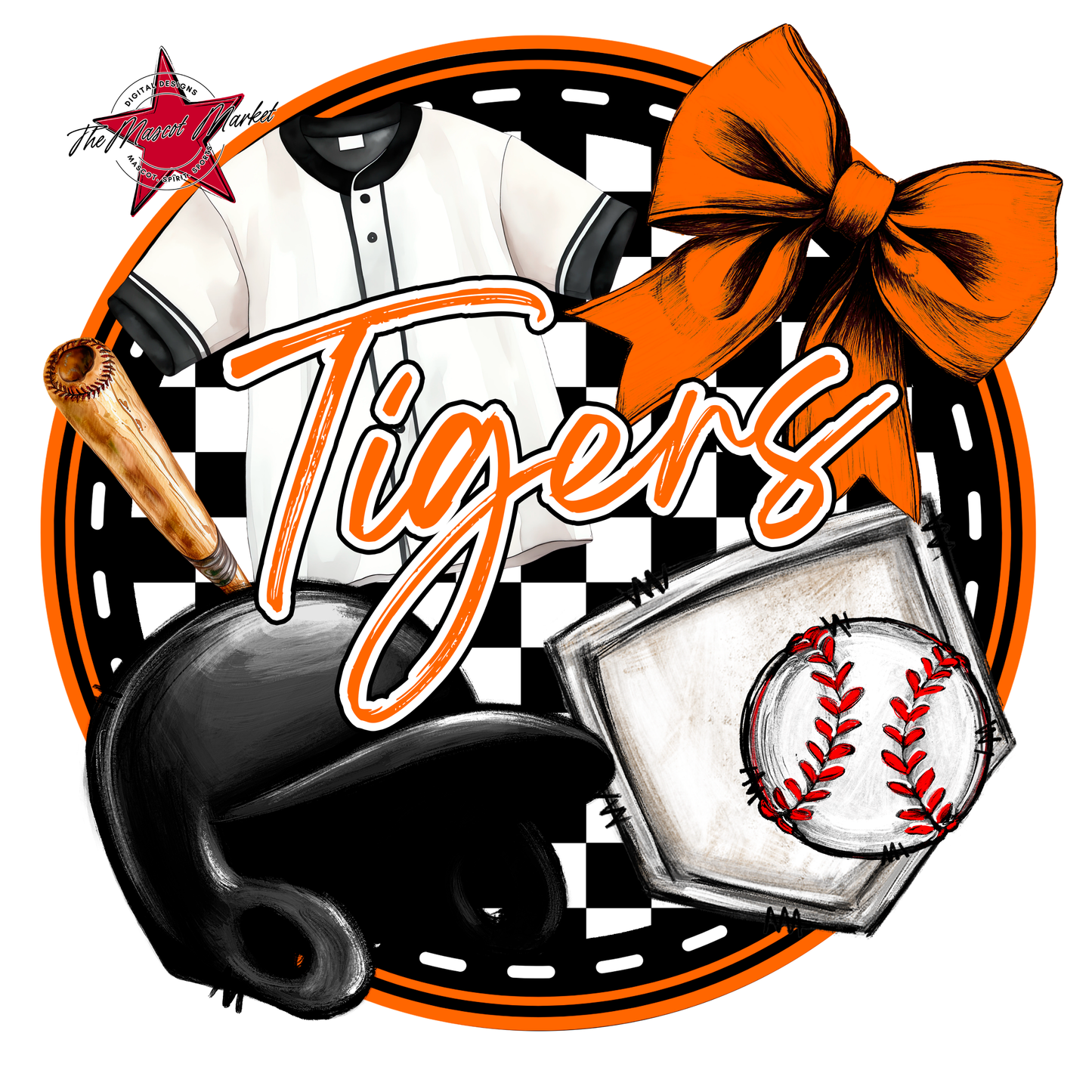 Tigers Circle Baseball Design-Orange