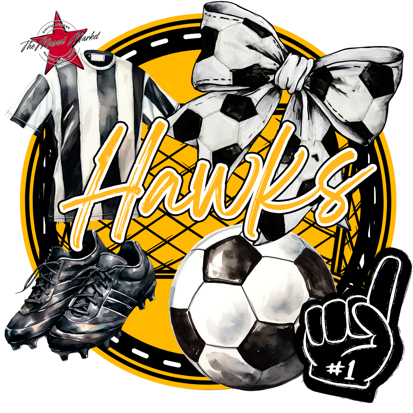 Hawks Circle Soccer Design-Yellow