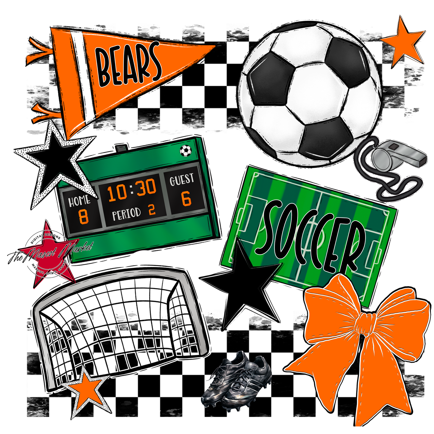 Bears Soccer Checkers Design-Orange