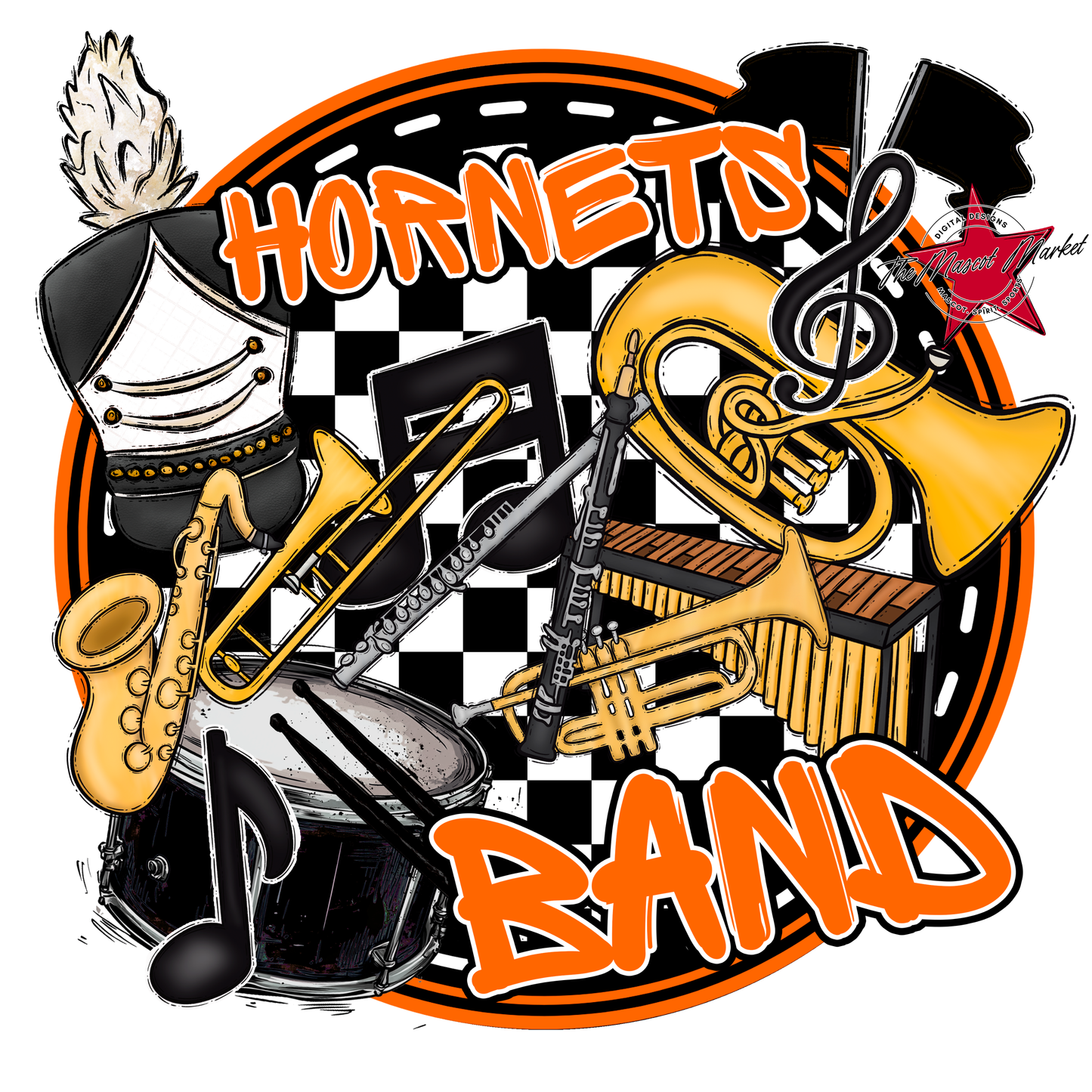 Hornets Circle Band Design-Orange