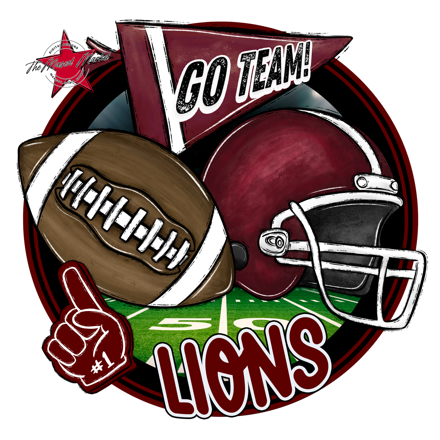Lions Circle Football Design-Maroon