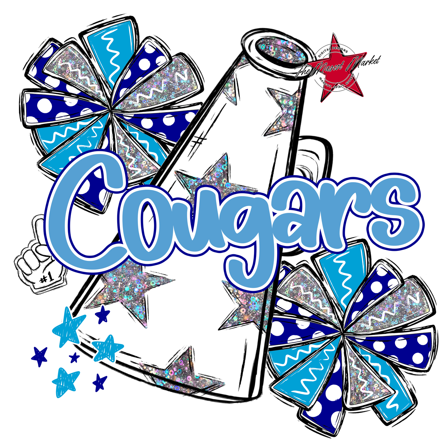 Cougars Alpha Megaphone Design-Blue-Carolina Blue