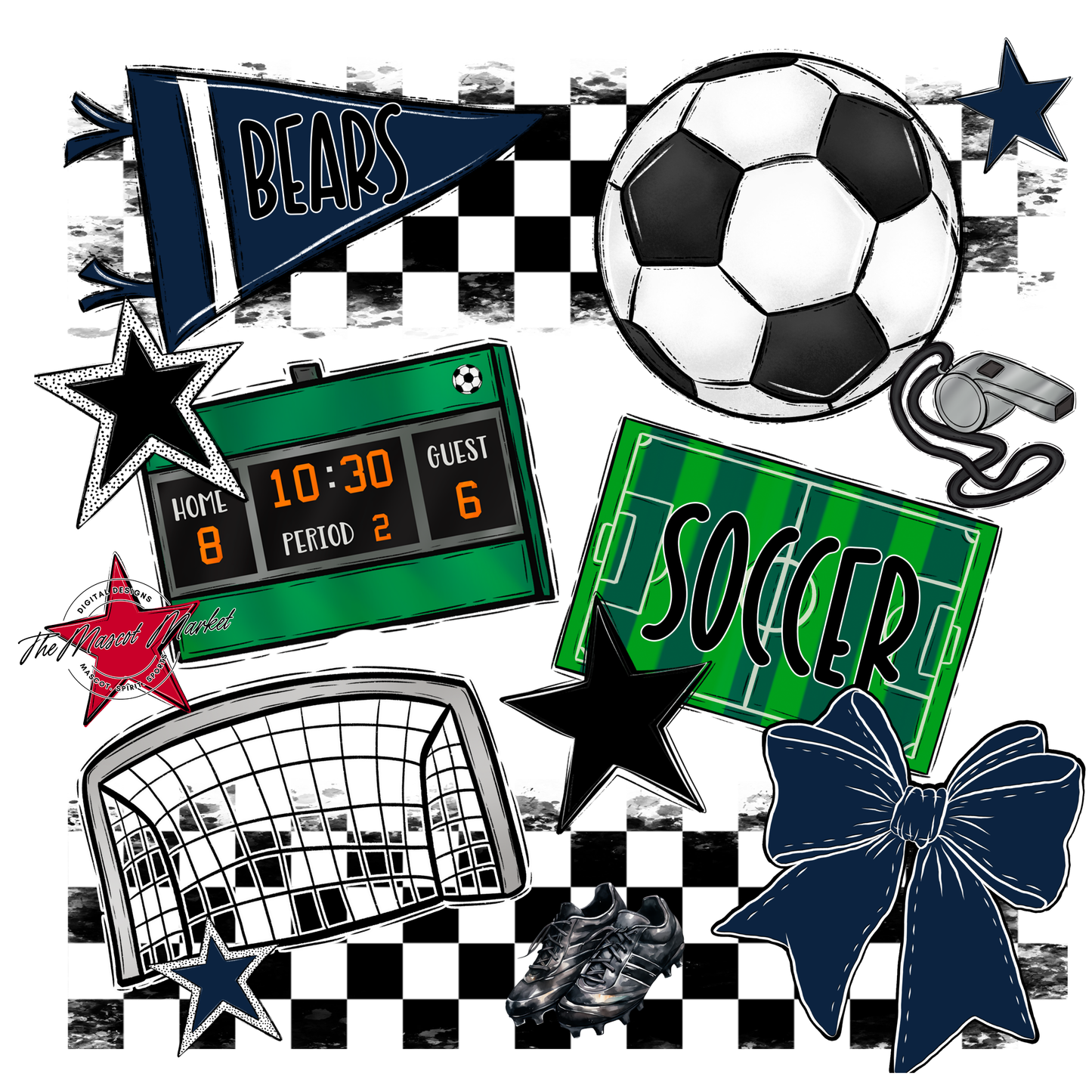 Bears Soccer Checkers Design-Navy