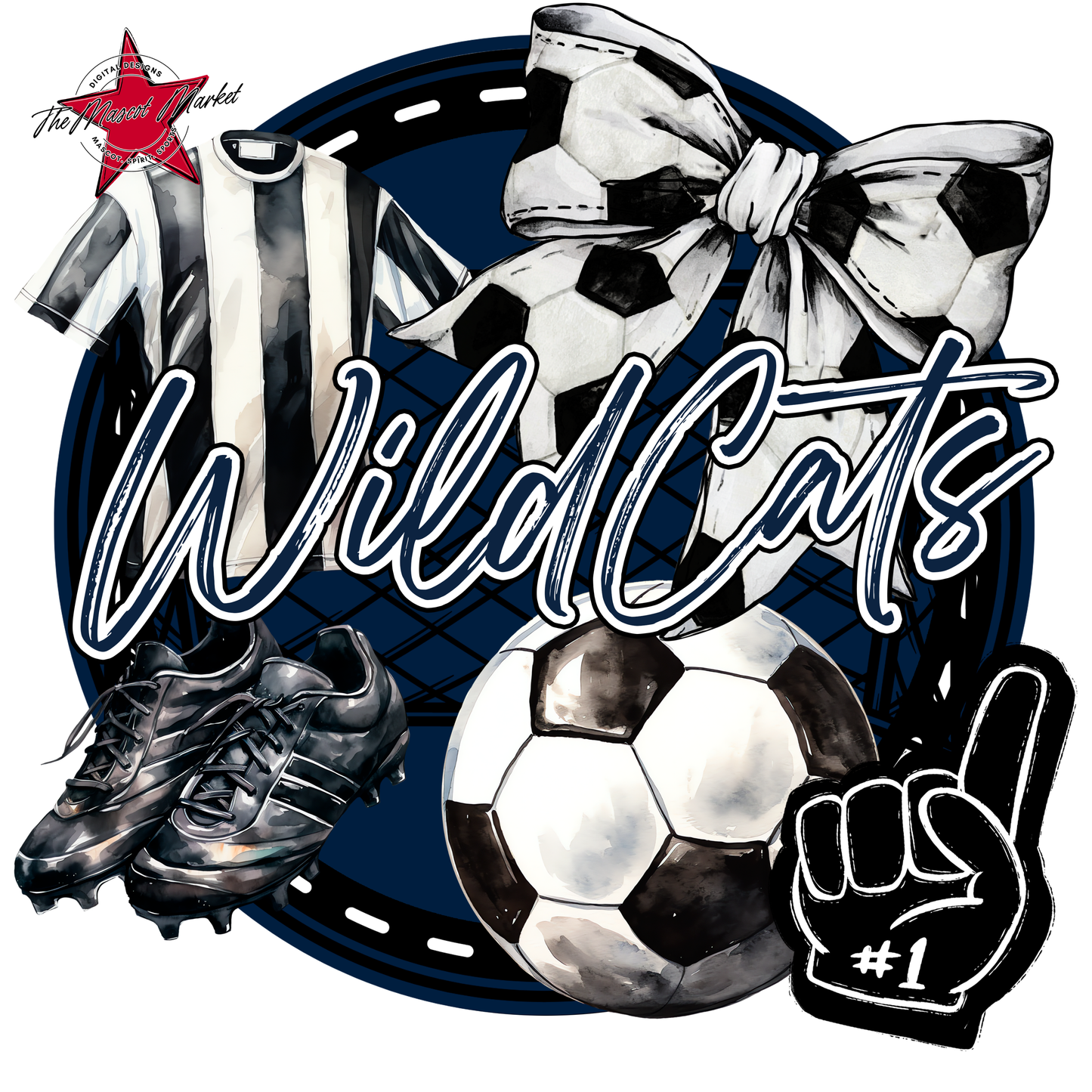 Wildcats Circle Soccer Design-Navy