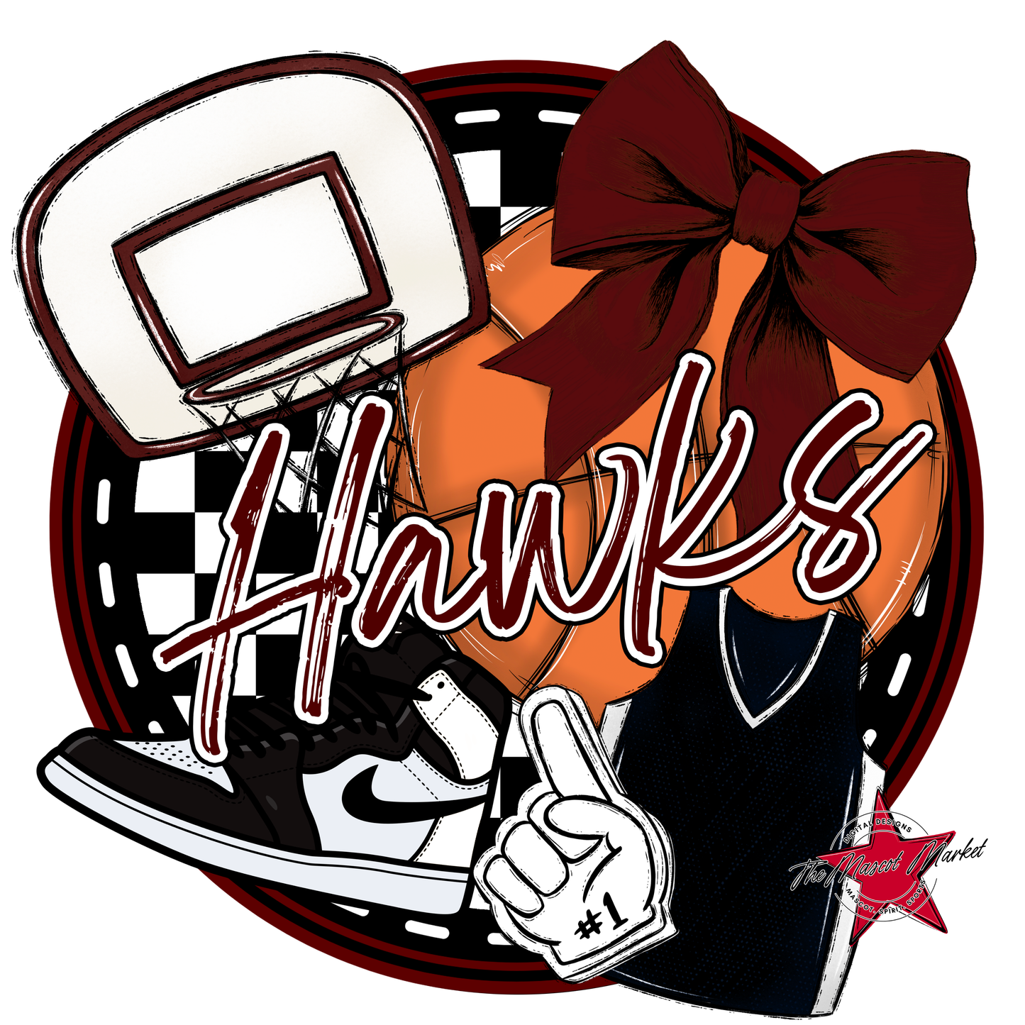 Hawks Circle Basketball Design-Maroon