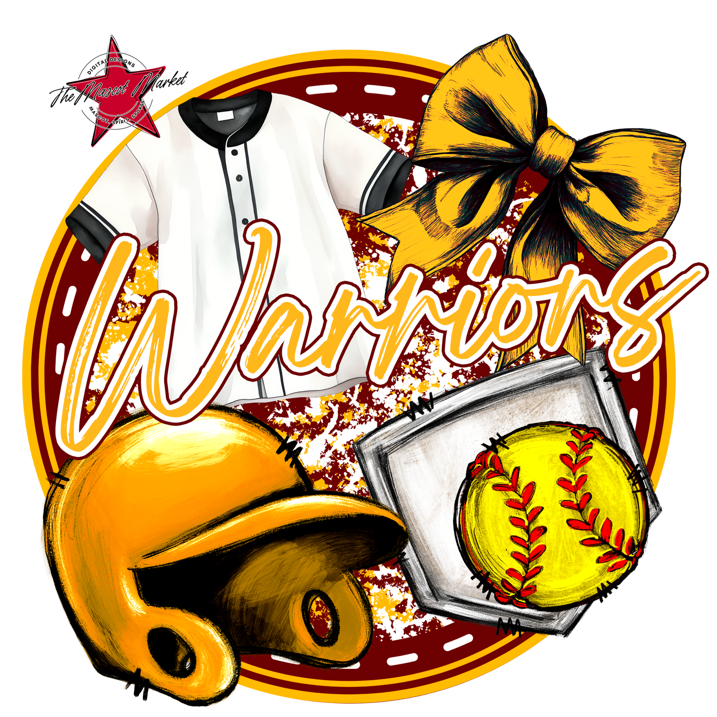 Warriors Circle Softball Design-Maroon-Yellow