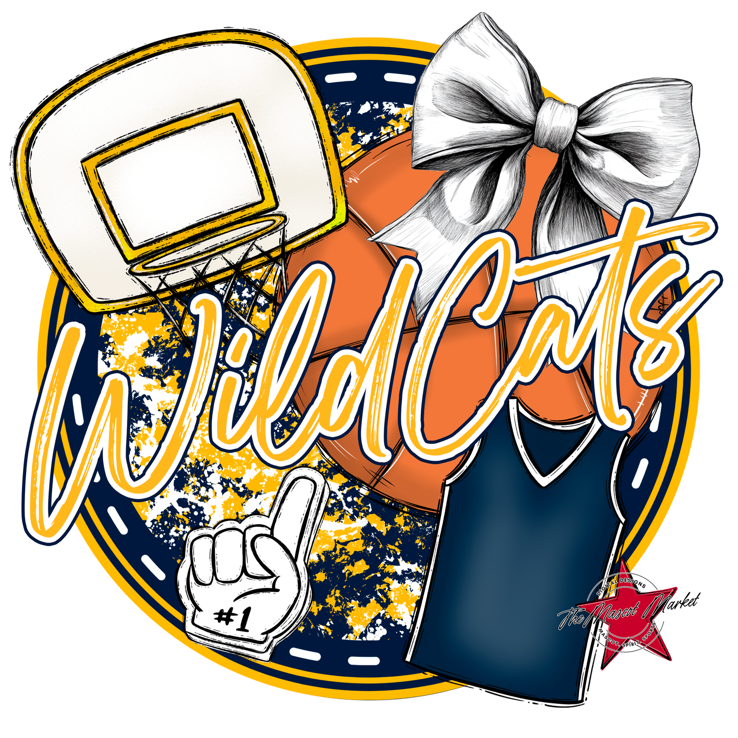 Wildcats Circle Basketball Design-Navy-Yellow