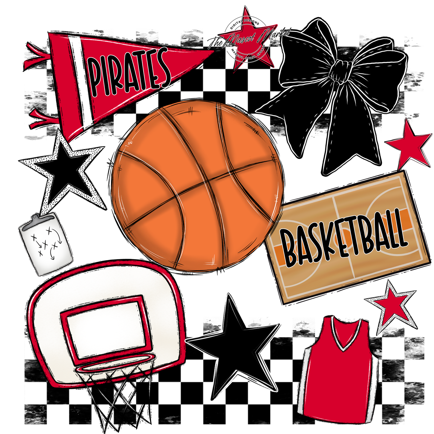 Pirates Checkers Basketball Spirit Design-Red
