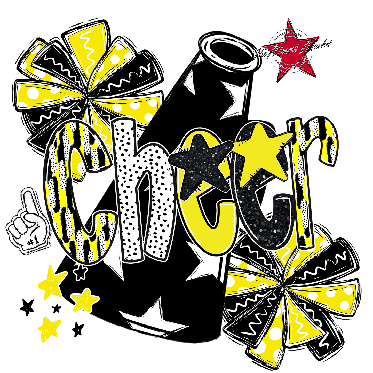 Cheer Megaphone Scrape Black-Bright Yellow