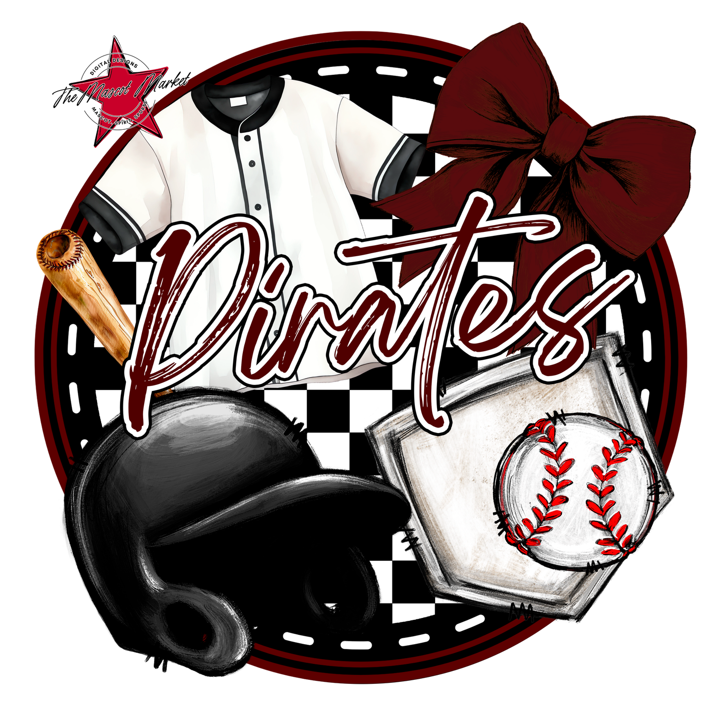 Pirates Circle Baseball Design-Maroon