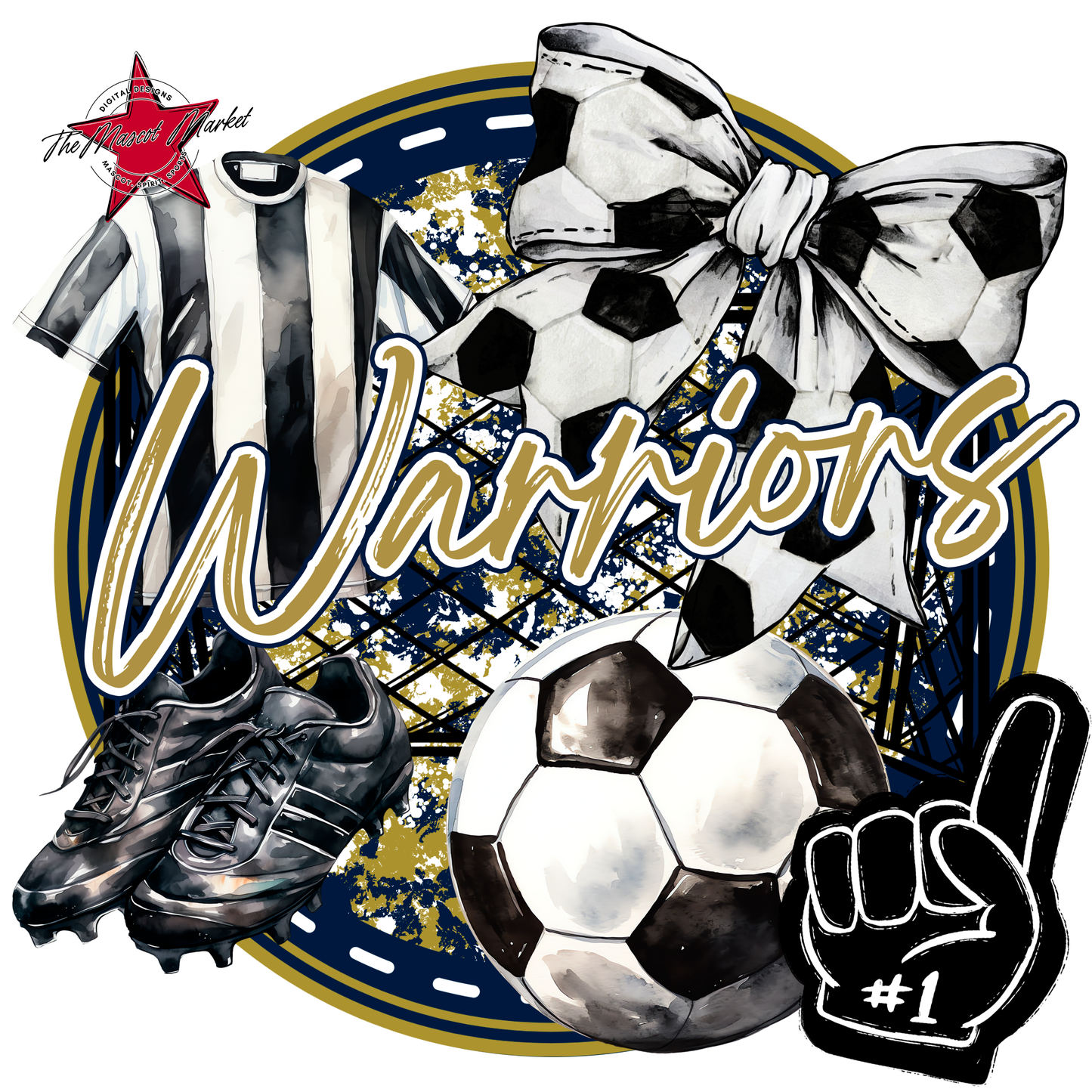 Warriors Circle Soccer Design-Navy-Gold