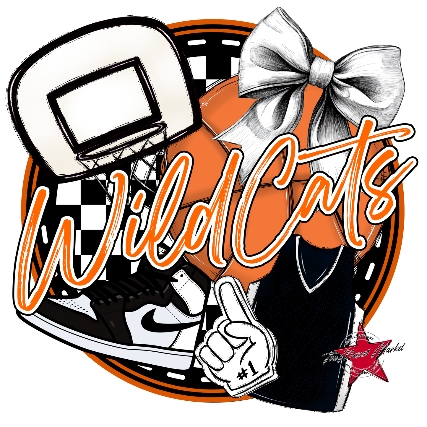 Wildcats Circle Basketball Design-Orange