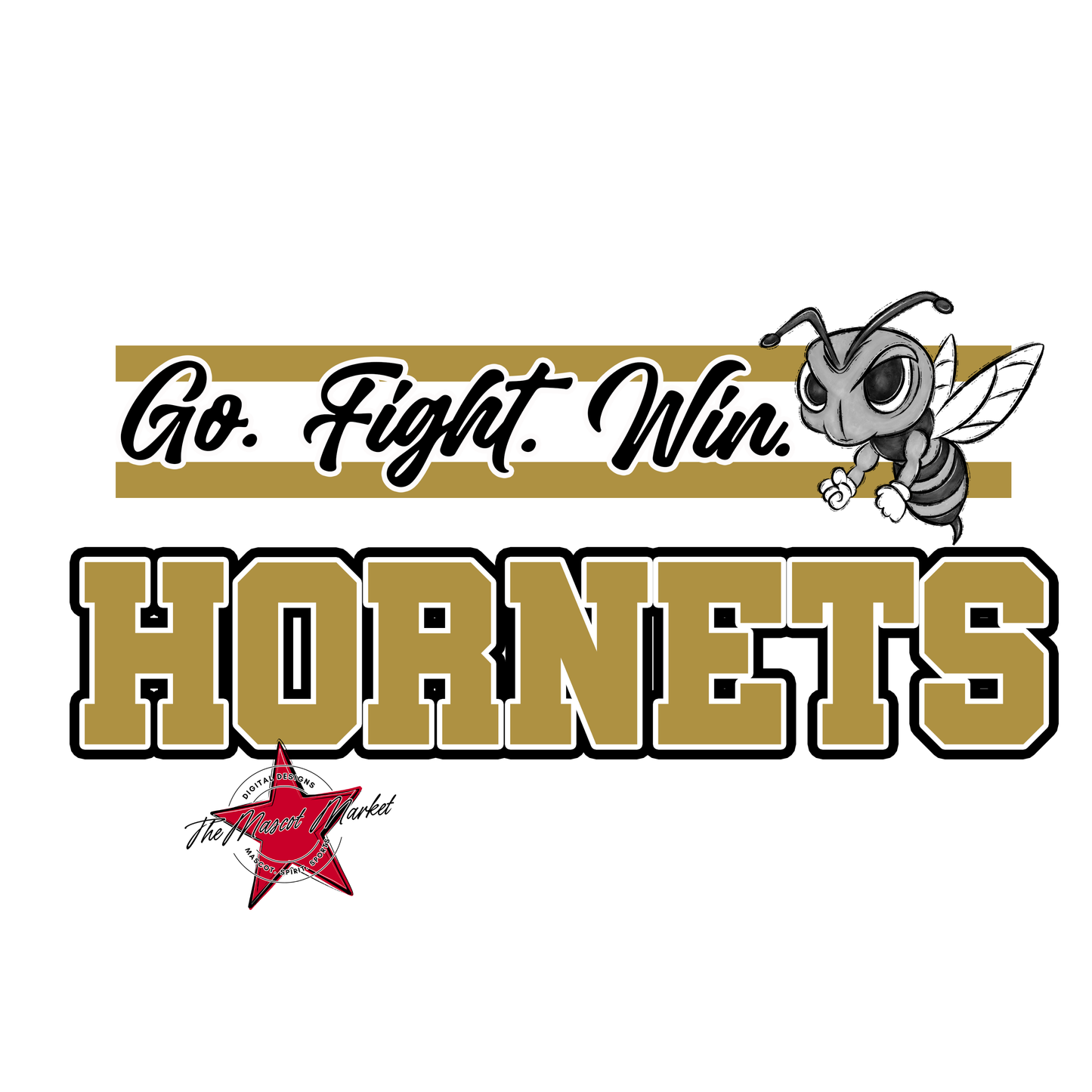 Hornets Go Fight Win Mascot Lines-Gold