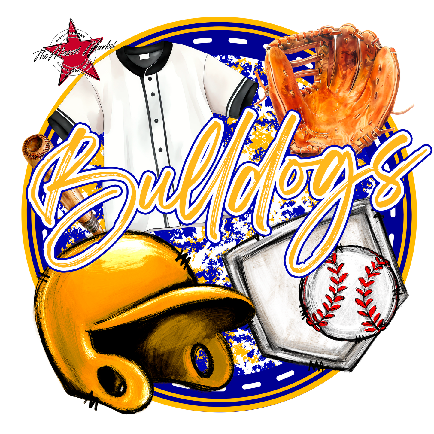 Bulldogs Circle Baseball Design-Blue-Yellow