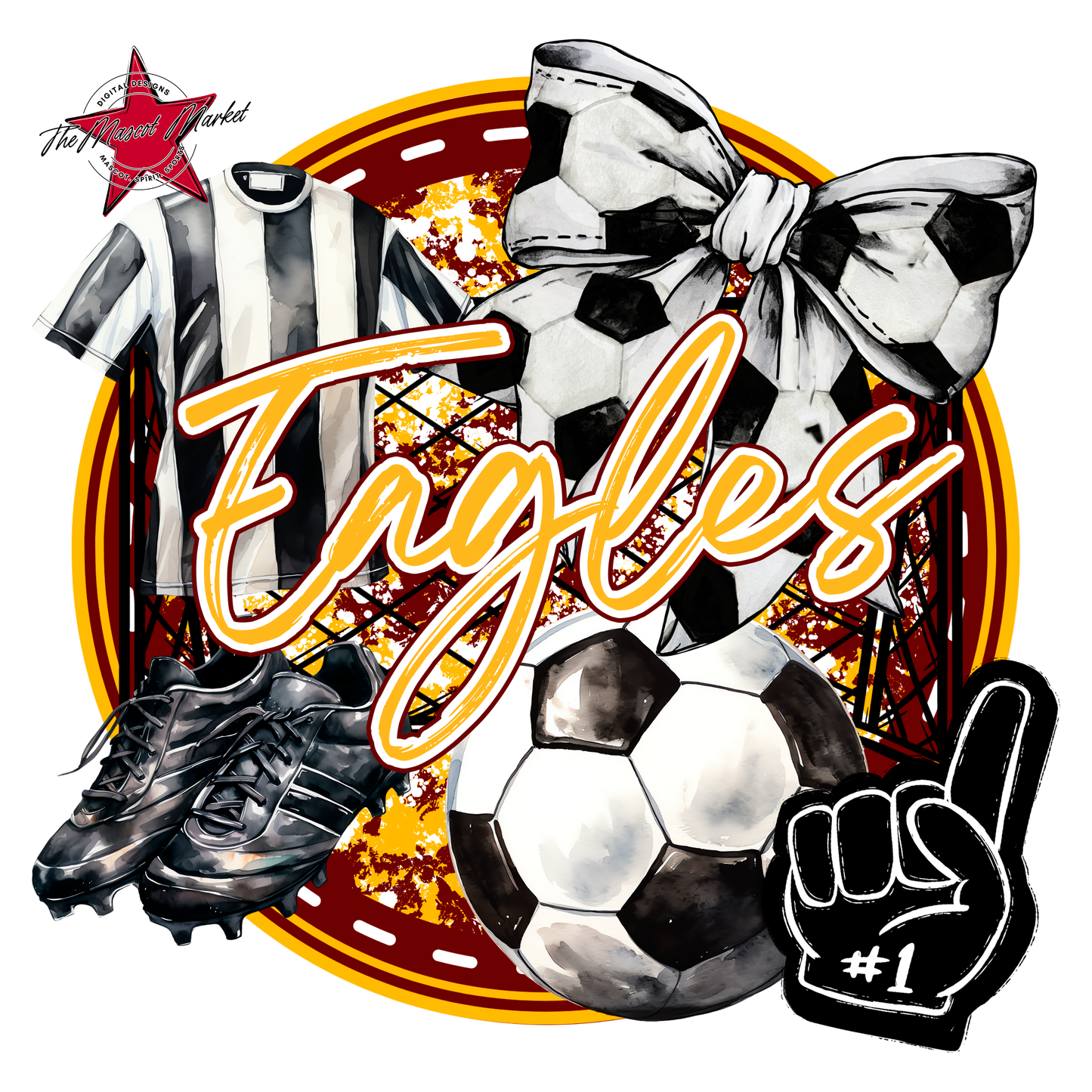 Eagles Circle Soccer Design-Maroon-Yellow
