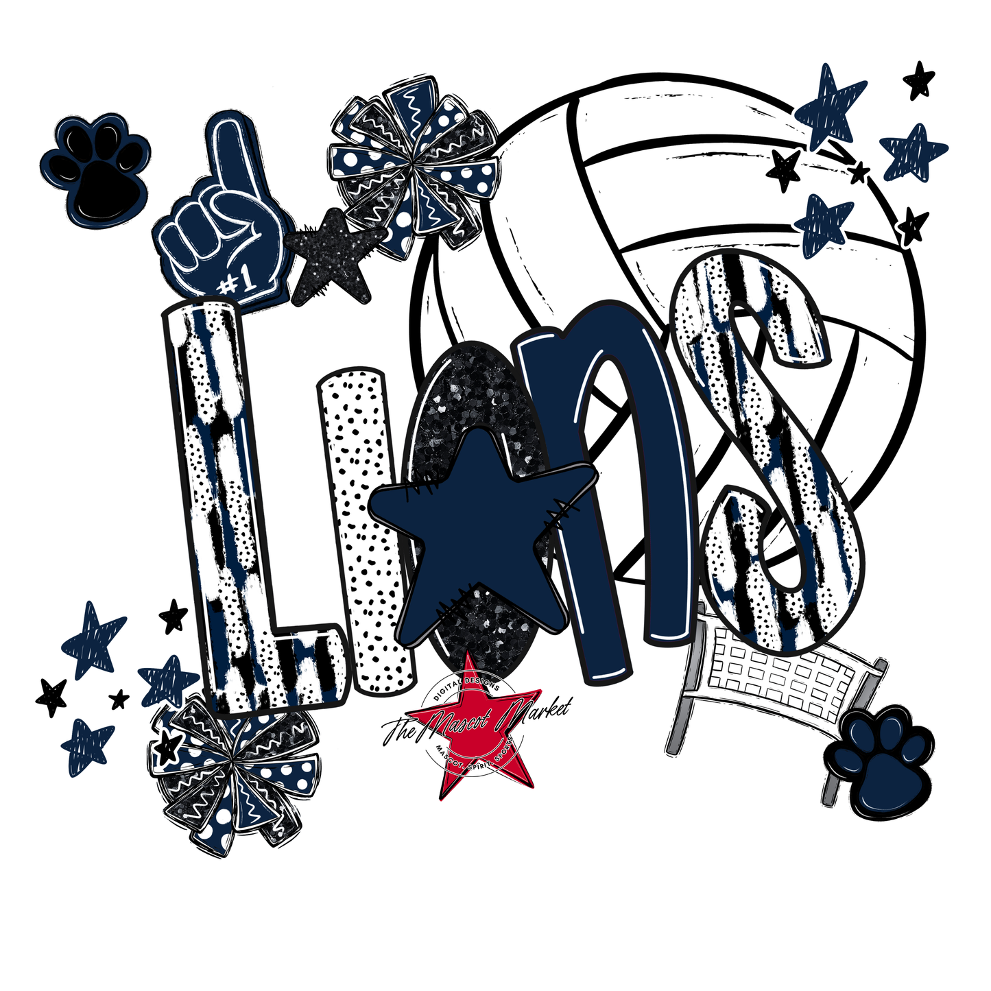 Lions Volleyball Scrape-Navy